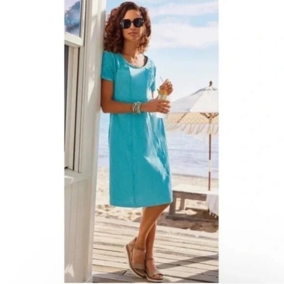 Soft Surroundings Gladstone Dress in Porcelain Blue Embroidered Pockets Medium - Picture 3 of 11